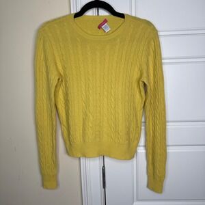 Definite View Cashmere Cable Knit Sweater Womens Medium Yellow Crewneck Pullover